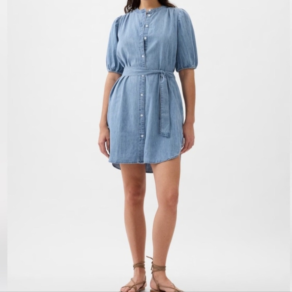 NWT GAP Light Denim Puff-Sleeve Mini Dress (Size: XL)